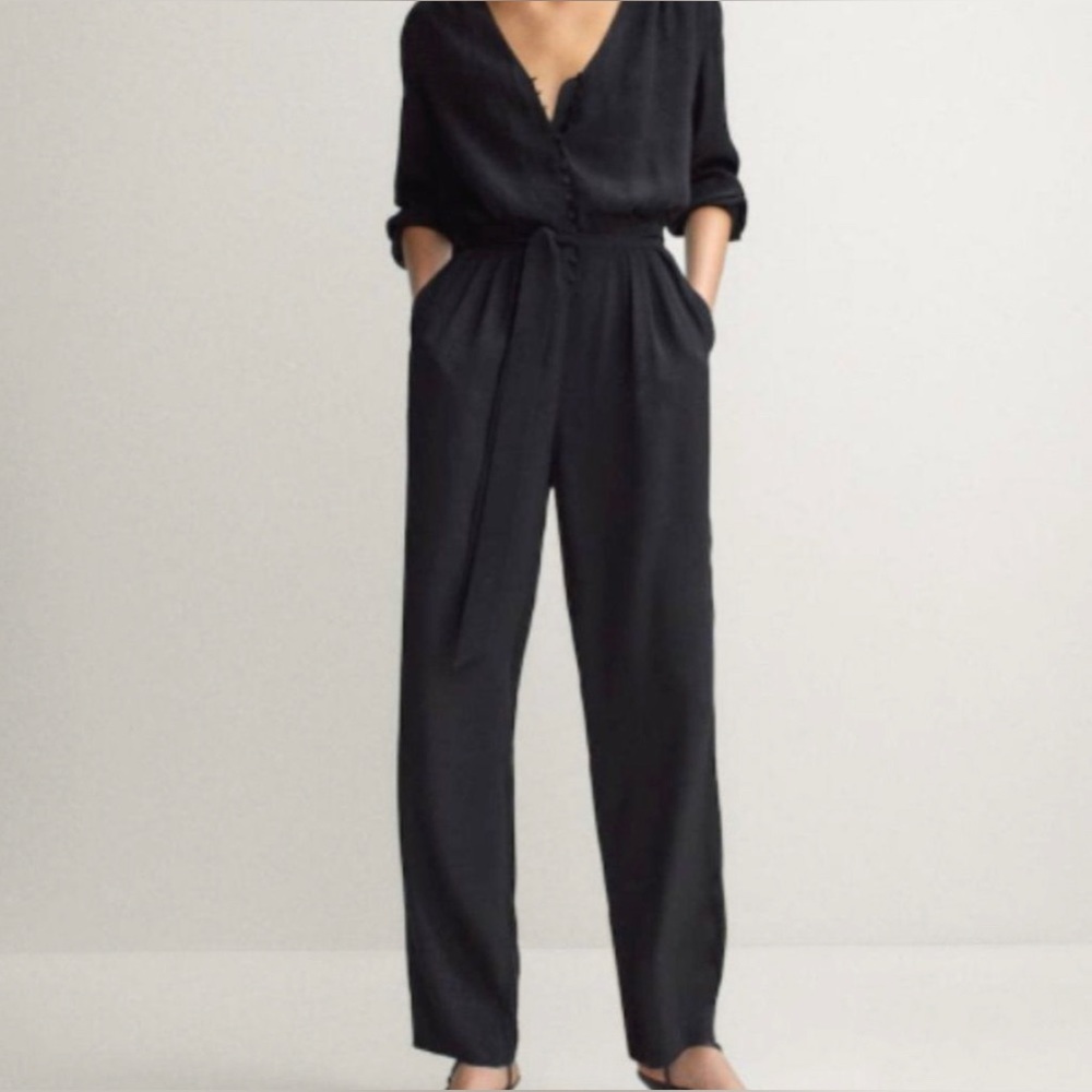 Massimo Dutti Womens Jumpsuit black Jacquard dot US 8 EU 40